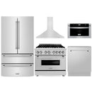 ZLINE 5-Piece Appliance Package - 36" Dual Fuel Range, 36" Refrigerator, Convertible Wall Mount Hood, Microwave Drawer, and 3-Rack Dishwasher in Stainless Steel (5KPR-RARH36-MWDWV) Appliance Package ZLINE 