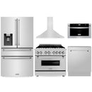 ZLINE 5-Piece Appliance Package - 36" Dual Fuel Range, 36" Refrigerator with Water Dispenser, Convertible Wall Mount Hood, Microwave Drawer, and 3-Rack Dishwasher in Stainless Steel (5KPRW-RARH36-MWDWV) Appliance Package ZLINE 