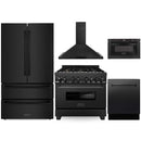 ZLINE 5-Piece Appliance Package - 36" Dual Fuel Range with Brass Burners, 36" Refrigerator, Convertible Wall Mount Hood, Microwave Drawer, and 3-Rack Dishwasher in Black Stainless Steel (5KPR-RABRH36-MWDWV) Appliance Package ZLINE 