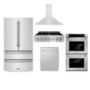 ZLINE 5-Piece Appliance Package - 36" Rangetop, 36" Refrigerator, 30" Electric Double Wall Oven, 3-Rack Dishwasher, and Convertible Wall Mount Hood in Stainless Steel (5KPR-RTRH36-AWDDWV) Appliance Package ZLINE 