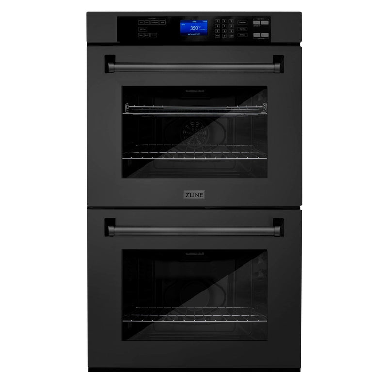 ZLINE 5-Piece Appliance Package - 36" Rangetop with Brass Burners, 36" Refrigerator, 30" Electric Double Wall Oven, 3-Rack Dishwasher, and Convertible Wall Mount Hood in Black Stainless Steel (5KPR-RTBRH36-AWDDWV) Appliance Package ZLINE 
