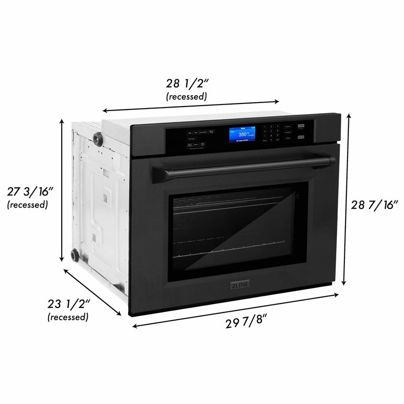 ZLINE 5-Piece Appliance Package - 36" Rangetop with Brass Burners, 36" Refrigerator, 30" Electric Wall Oven, 3-Rack Dishwasher, and Convertible Wall Mount Hood in Black Stainless Steel (5KPR-RTBRH36-AWSDWV) Appliance Package ZLINE 