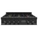 ZLINE 5-Piece Appliance Package - 36" Rangetop with Brass Burners, 36" Refrigerator, 30" Electric Wall Oven, 3-Rack Dishwasher, and Convertible Wall Mount Hood in Black Stainless Steel (5KPR-RTBRH36-AWSDWV) Appliance Package ZLINE 