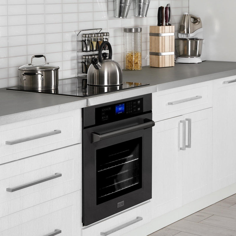 ZLINE 5-Piece Appliance Package - 36" Rangetop with Brass Burners, 36" Refrigerator, 30" Electric Wall Oven, 3-Rack Dishwasher, and Convertible Wall Mount Hood in Black Stainless Steel (5KPR-RTBRH36-AWSDWV) Appliance Package ZLINE 