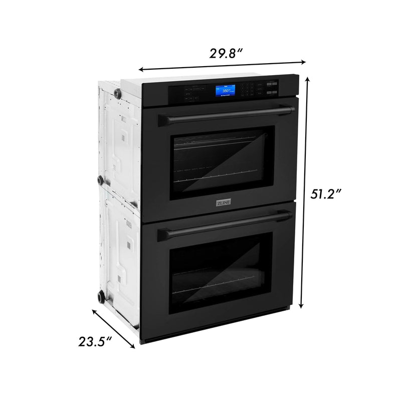 ZLINE 5-Piece Appliance Package - 48" Rangetop with Brass Burners, 36" Refrigerator, 30" Electric Double Wall Oven, 3-Rack Dishwasher, and Convertible Wall Mount Hood in Black Stainless Steel (5KPR-RTBRH48-AWDDWV) Appliance Package ZLINE 