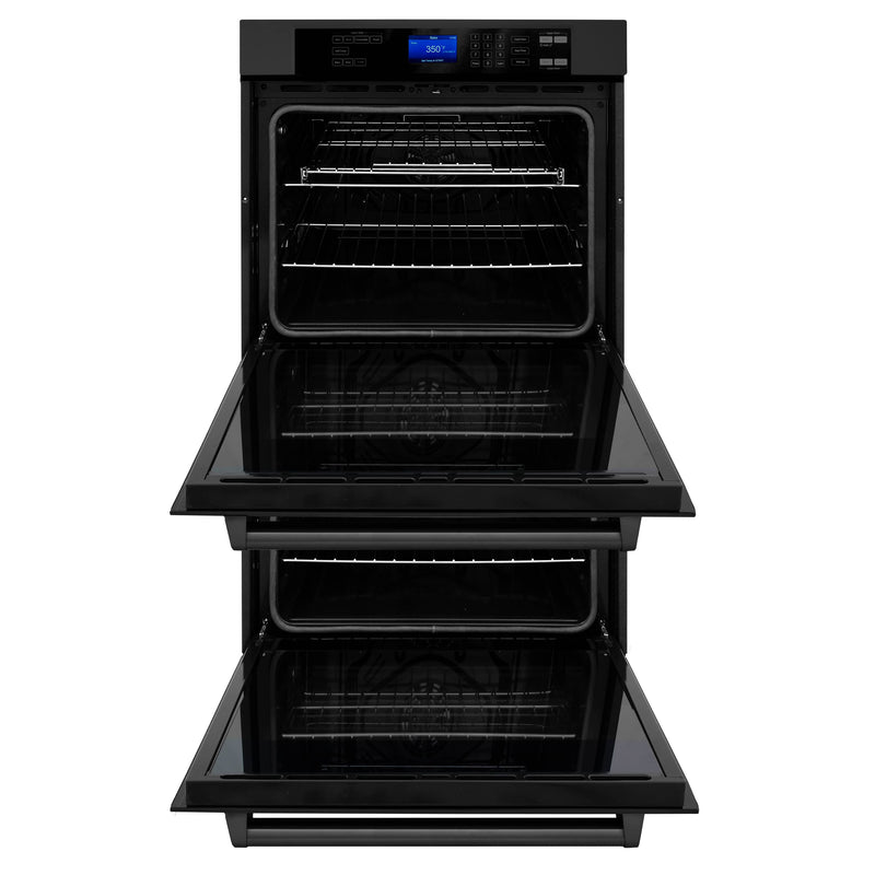 ZLINE 5-Piece Appliance Package - 48" Rangetop with Brass Burners, 36" Refrigerator, 30" Electric Double Wall Oven, 3-Rack Dishwasher, and Convertible Wall Mount Hood in Black Stainless Steel (5KPR-RTBRH48-AWDDWV) Appliance Package ZLINE 
