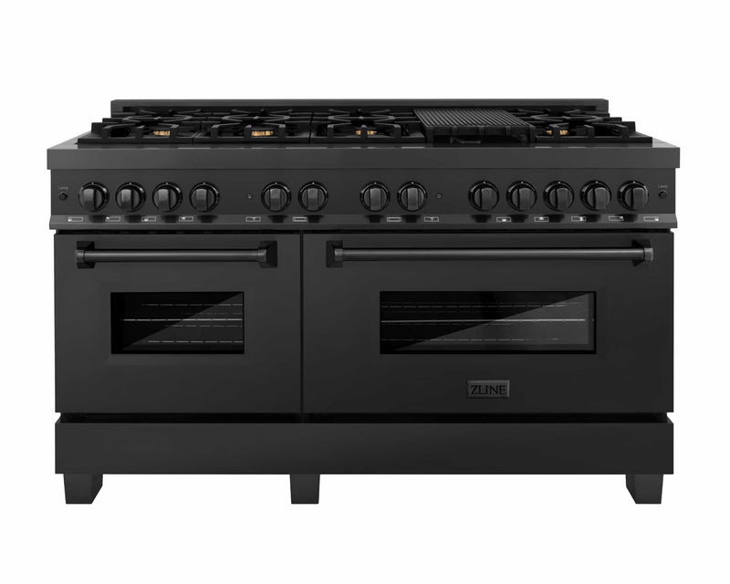 ZLINE 60" 7.4 cu. ft. Dual Fuel Range with Gas Stove and Electric Oven in Black Stainless Steel with Brass Burners (RAB-60) Ranges ZLINE 