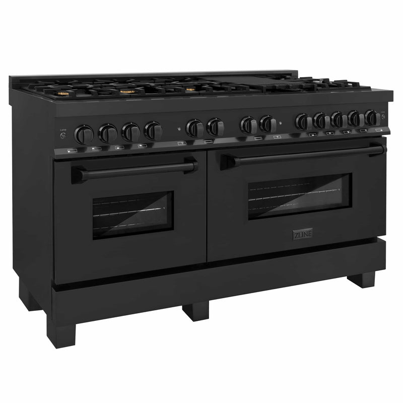 ZLINE 60" 7.4 cu. ft. Dual Fuel Range with Gas Stove and Electric Oven in Black Stainless Steel with Brass Burners (RAB-60) Ranges ZLINE 