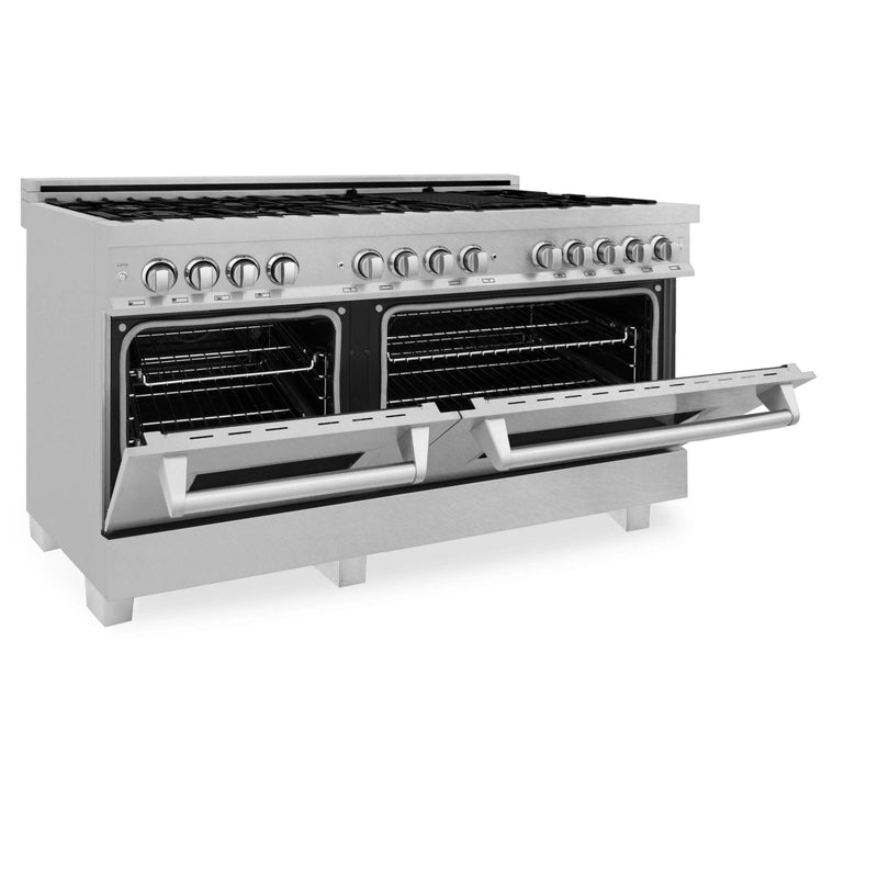ZLINE 60 7.4 Cu. ft. Dual Fuel Range with GAS Stove and Electric Oven in DuraSnow Stainless Steel with Brass Burners (RAS-SN-BR-60)
