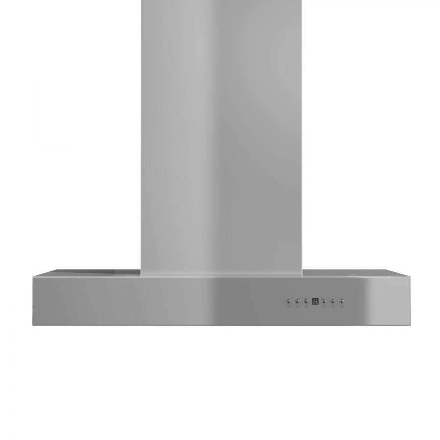 Stainless steel island range hood canopy with small touch-control buttons
