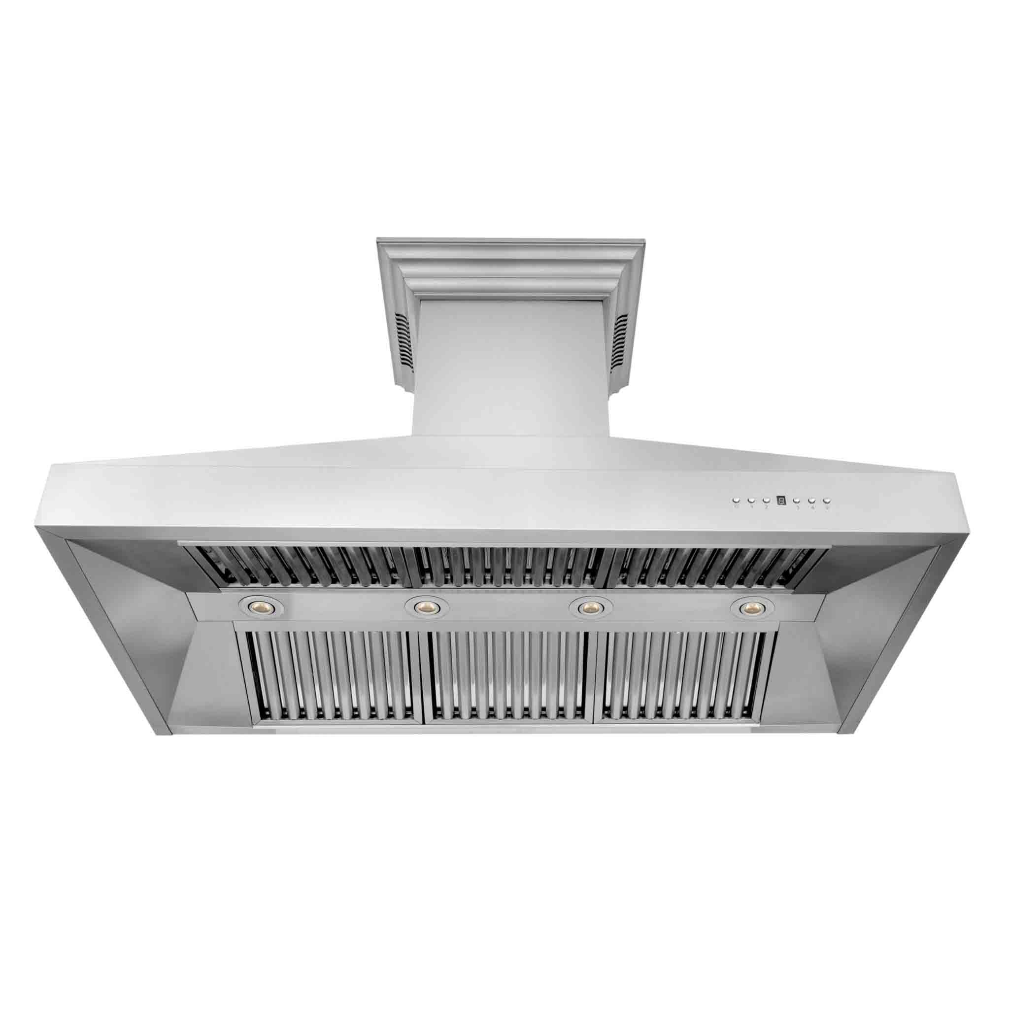 Stainless steel wall mount range hood with front vent filters and chimney