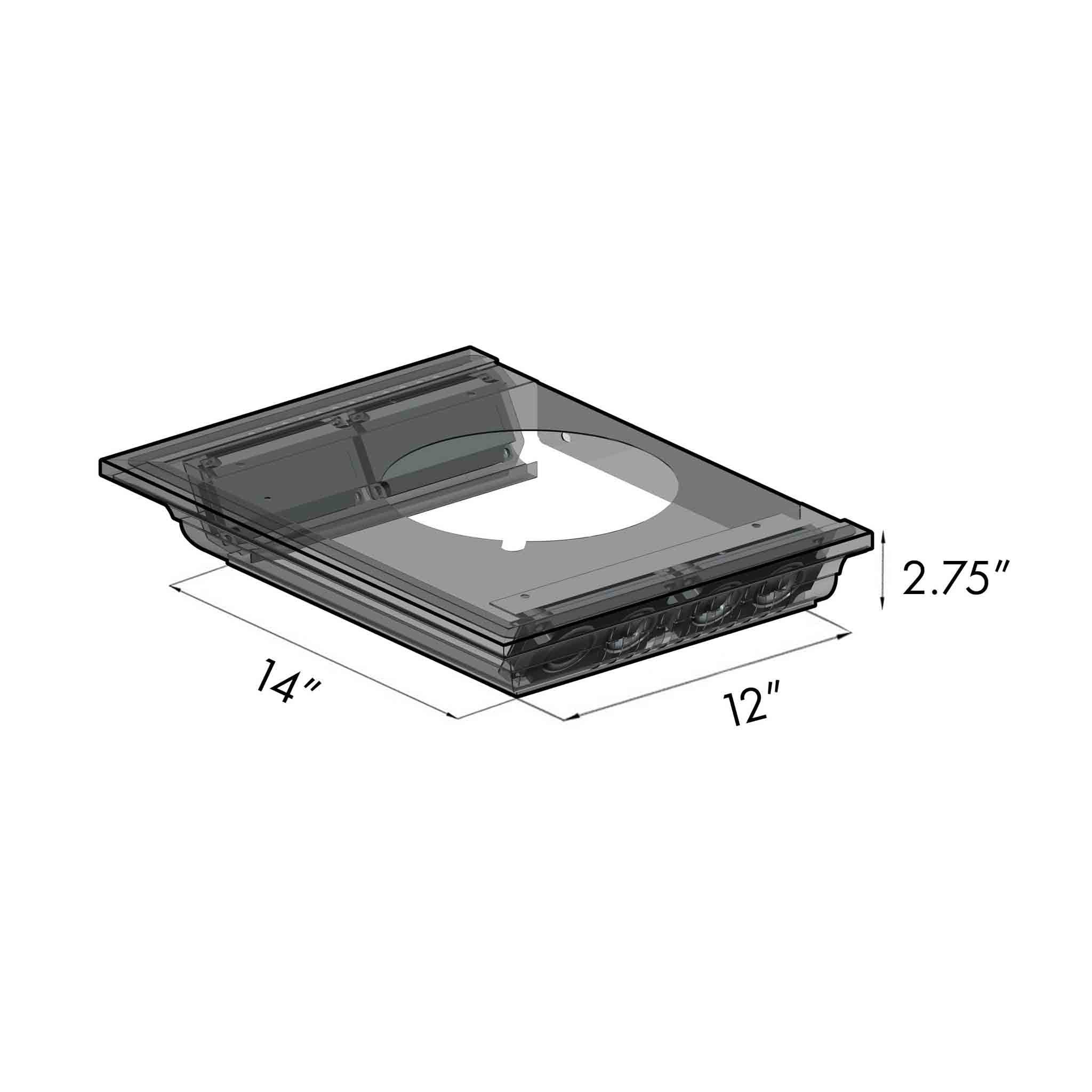 Rectangular glass and metal top cover for wall mount range hood, 12 in x 14 in