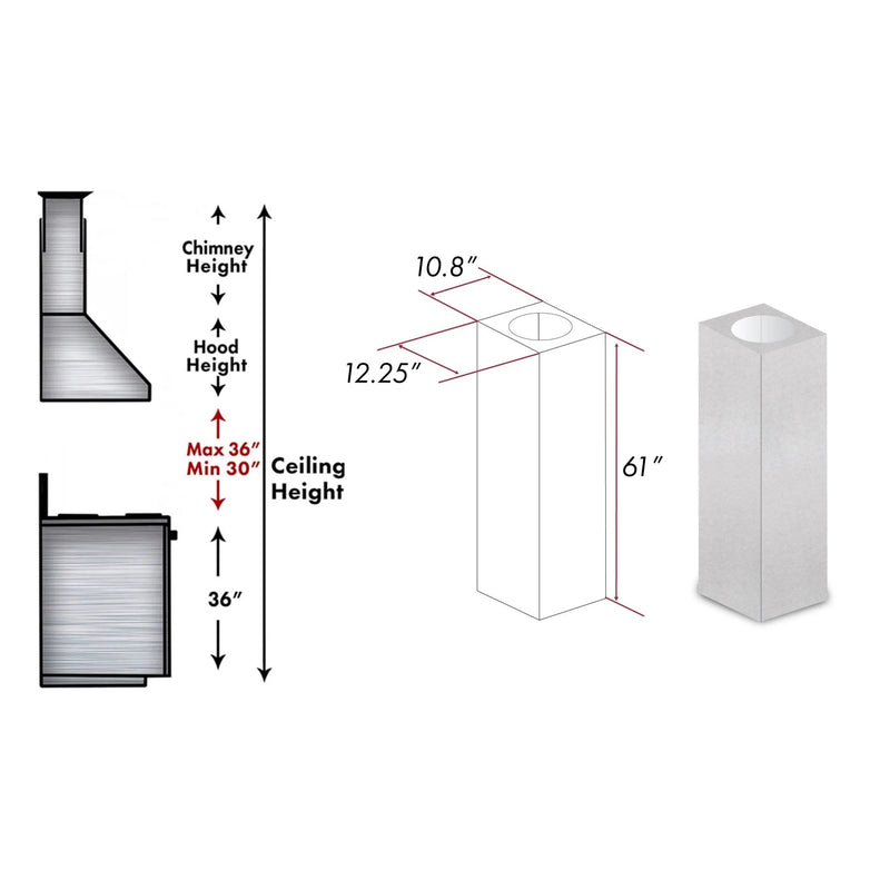 ZLINE 61-Inch DuraSnow Stainless Steel Chimney Extension for Ceilings up to 12.5 ft. (8GL14iS-E)