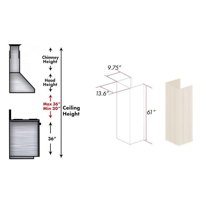 Chimney extension duct cover, cottage white, 61 in tall; 13.6 in section