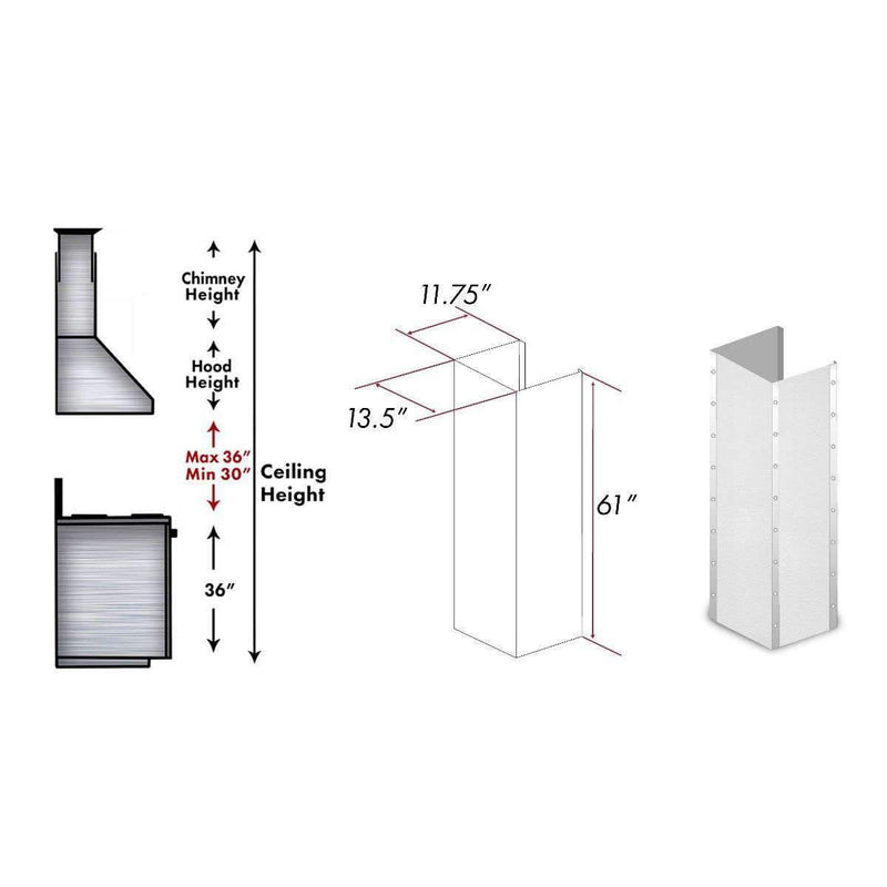 ZLINE 61 in. Extended Chimney and Crown (655-4SSSS-36-304-E) Range Hood Accessories ZLINE 