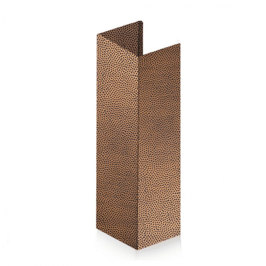 Copper chimney extension and crown cover with perforated panels, two-piece chimney shape