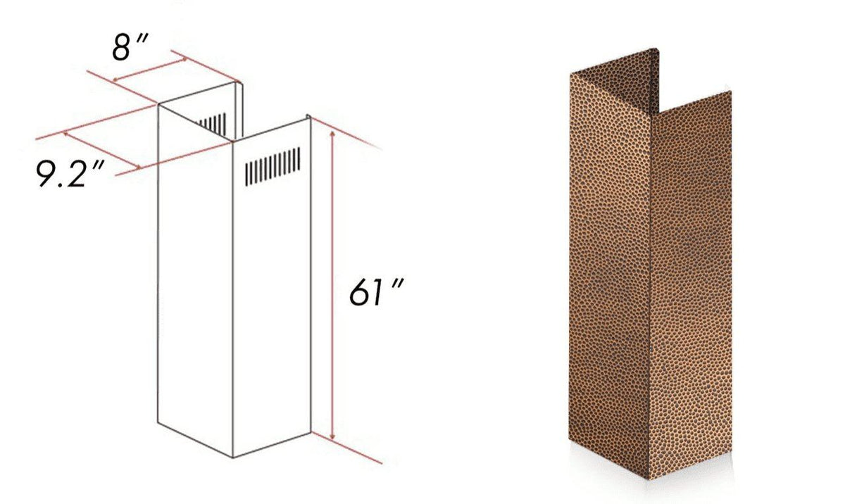 61-inch copper chimney extension and crown kit, rectangular vented duct, 8 in width