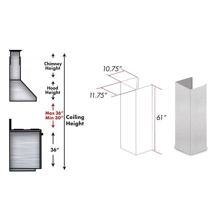 ZLINE 61 In. Snow Finished Stainless Steel Chimney Extension For Ceilings Up To 12.5 Ft. (8KES-E) Range Hood Accessories ZLINE 