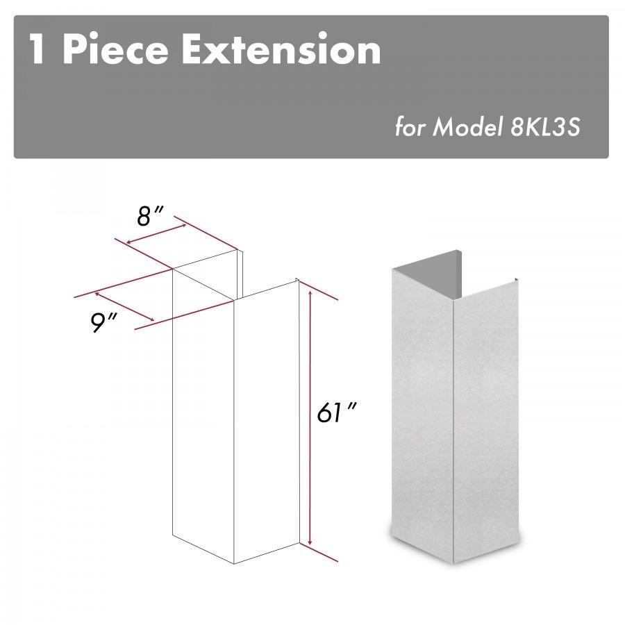 Stainless steel chimney extension sleeve, rectangular 61-inch height, 8 by 9-inch
