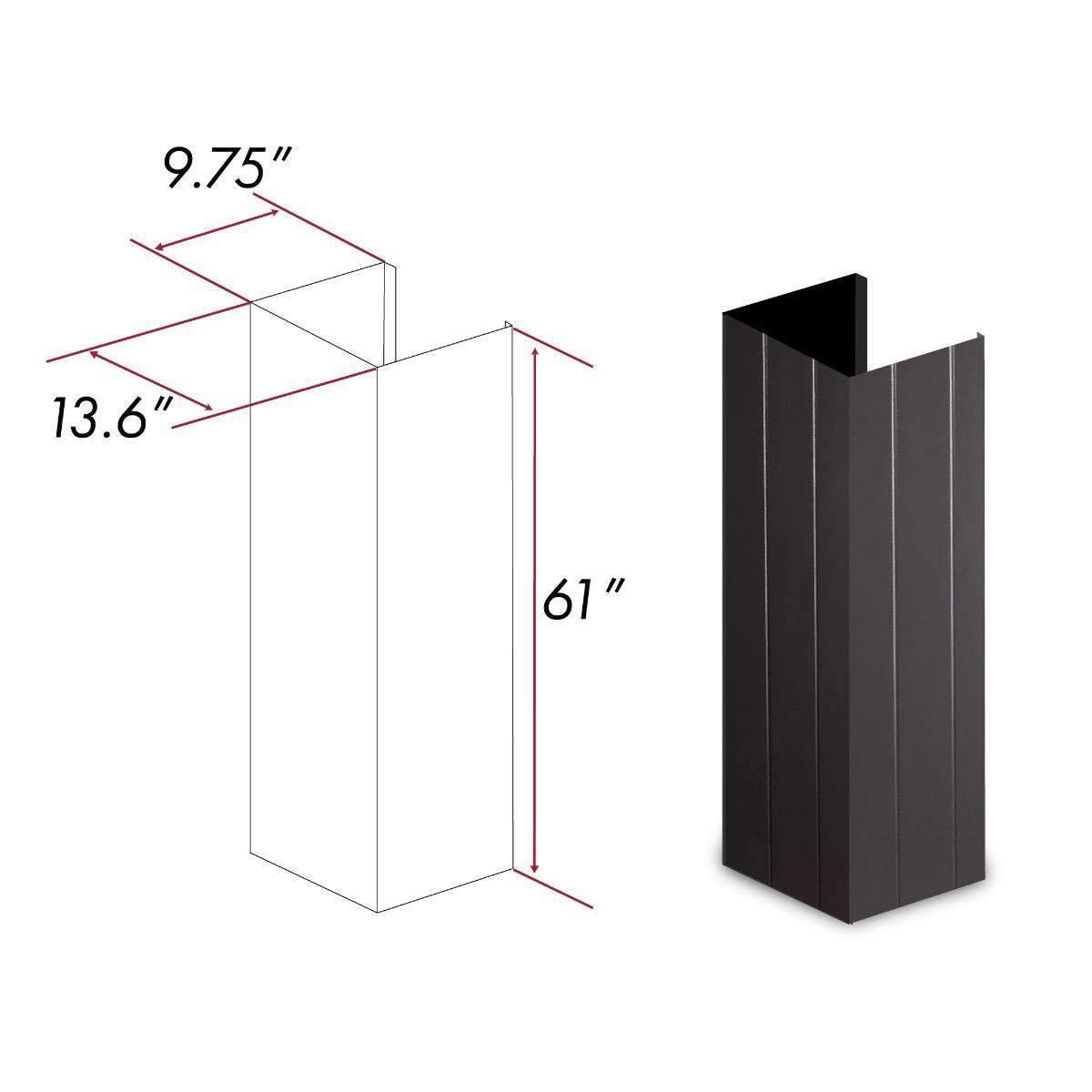 61-inch dark wood chimney extension with vertical fluted panels, 13.6 in wide