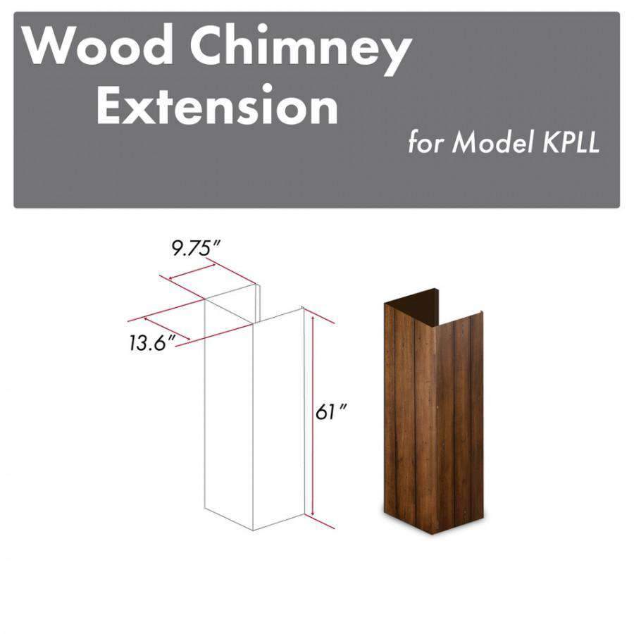 Wood chimney extension for KPLL, dark wood grain, 61 in tall rectangular column