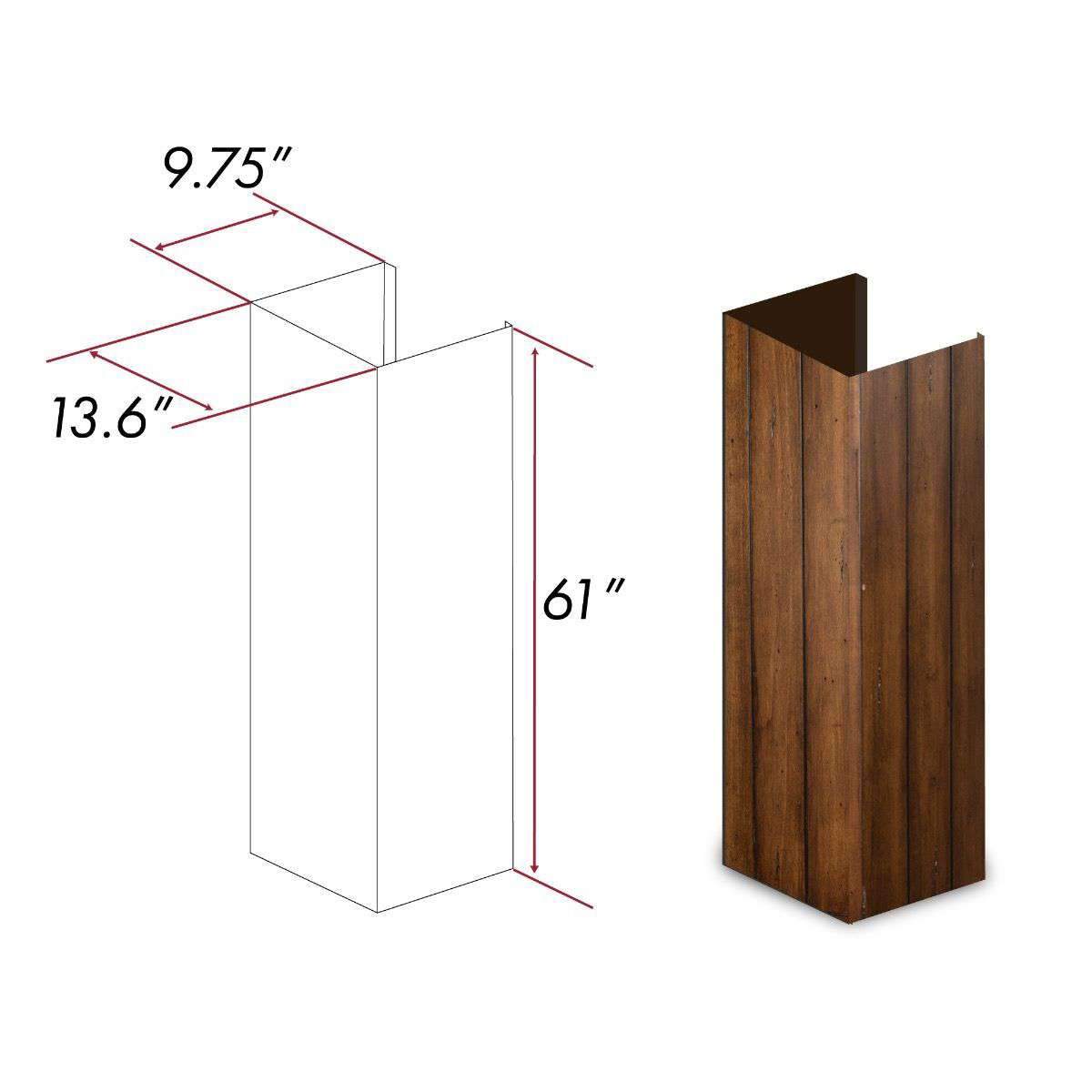 Wood chimney extension column, dark walnut finish, 61 in tall, 9.75 in wide