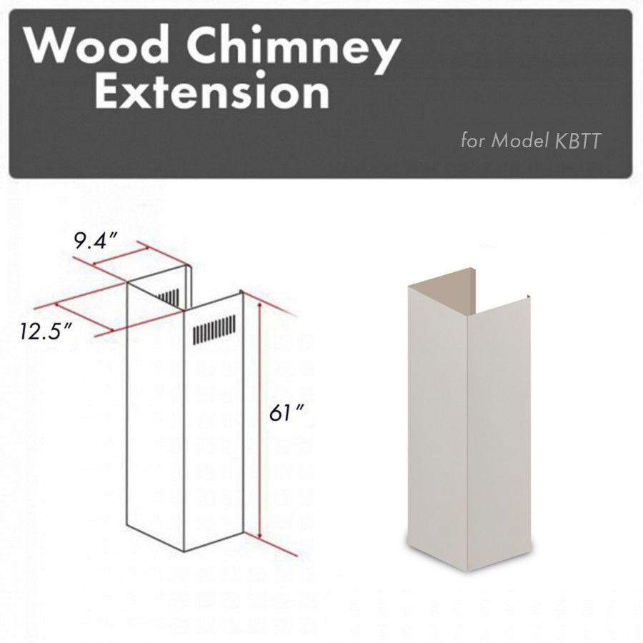 White wooden chimney extension sleeve, 61 in tall, 12.5 ft ceiling, for KBTT