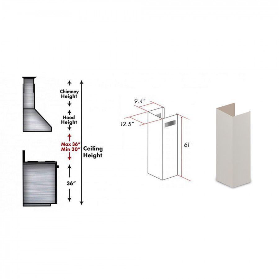 White chimney extension sleeve, 61 in height, vented chimney shape for range hood