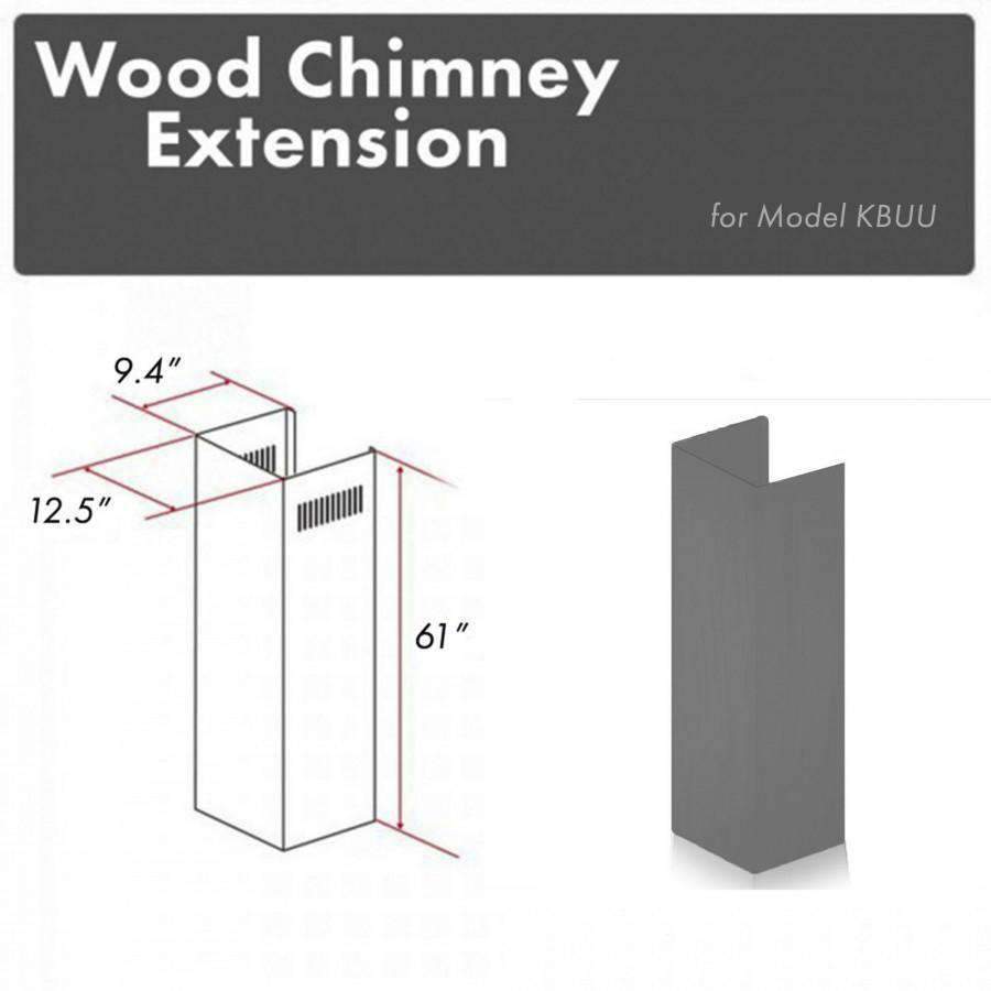 Wood chimney extension for KBUU, rectangular gray chimney cap with vent openings.
