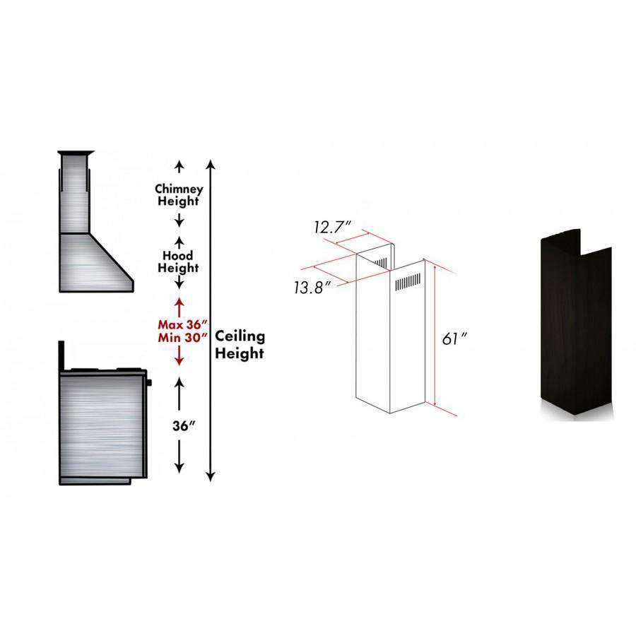 Wood chimney extension sleeve, 61-inch height, with vented top section and side panels.