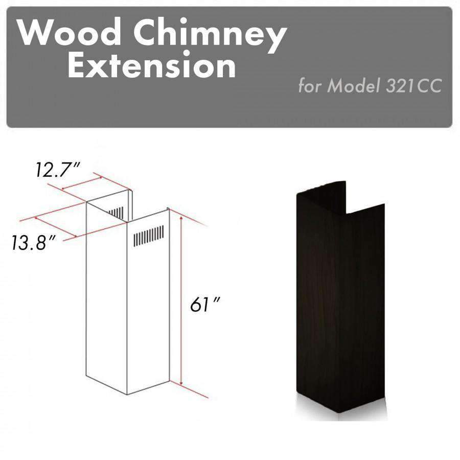 Wood chimney extension, 61-inch height, vented top with smooth black side panels.