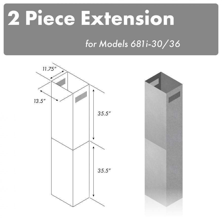 Stainless steel 2-piece chimney extension for 12 ft ceiling, tall rectangular duct
