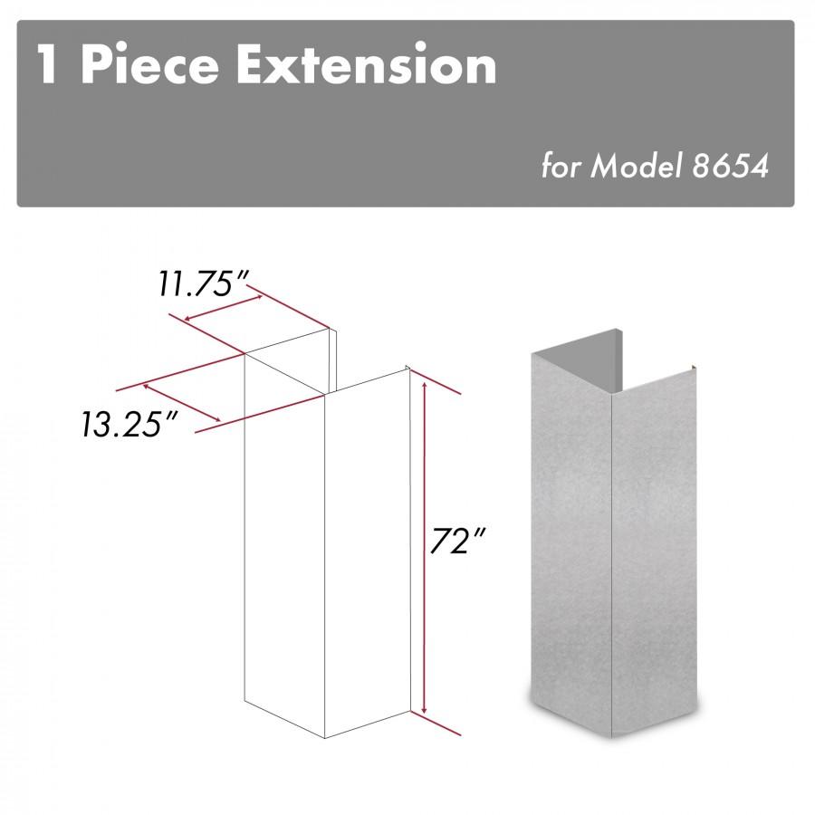 Satin stainless steel 1-piece chimney extension, 72 in height cover