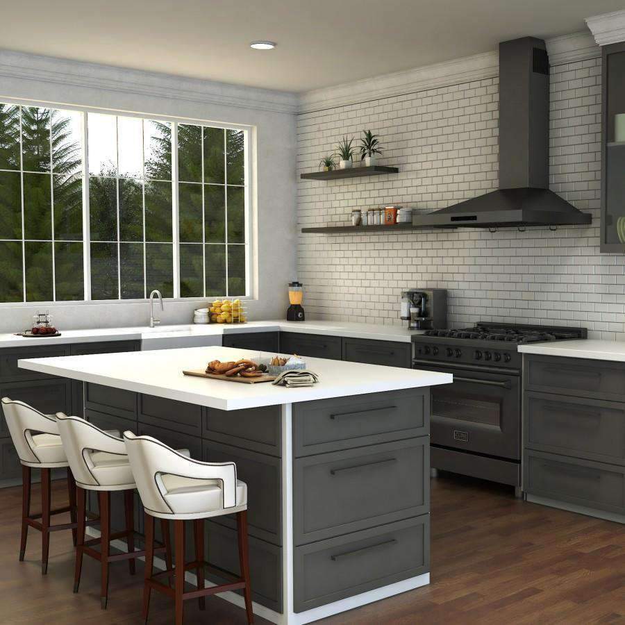 Brushed nickel kitchen faucet with tall curved spout and side control lever