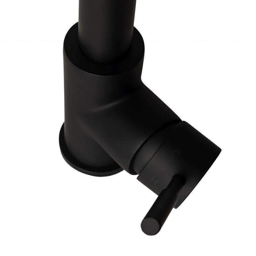 Matte black faucet head and diverter with handle and cylindrical sprayer
