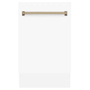 ZLINE Autograph Edition 18" Compact 3rd Rack Top Control Dishwasher in White Matte with Champagne Bronze Handle, 51dBa (DWVZ-WM-18-CB) Dishwashers ZLINE 