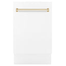 ZLINE Autograph Edition 18" Compact 3rd Rack Top Control Dishwasher in White Matte with Gold Handle, 51dBa (DWVZ-WM-18-G) Dishwashers ZLINE 