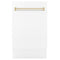 ZLINE Autograph Edition 18-Inch Compact 3rd Rack Top Control Dishwasher in White Matte with Gold Handle, 51dBa (DWVZ-WM-18-G)