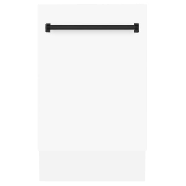ZLINE Autograph Edition 18" Compact 3rd Rack Top Control Dishwasher in White Matte with Matte Black Handle, 51dBa (DWVZ-WM-18-MB) Dishwashers ZLINE 