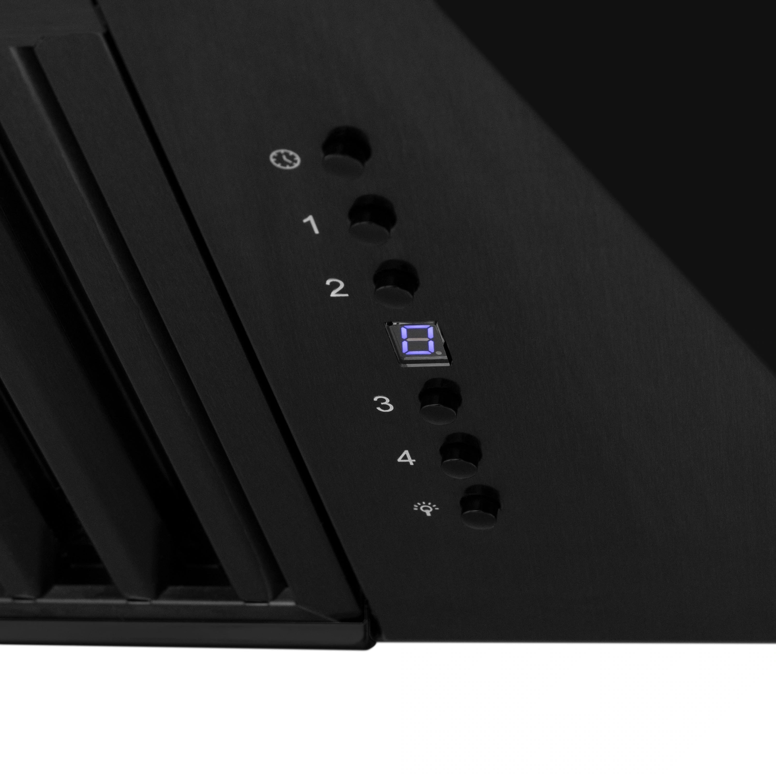 Black hood control panel with numbered buttons and blue digital screen
