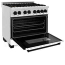 ZLINE Autograph Edition 2-Piece Appliance Package - 36" Dual Fuel Range & Wall Mounted Range Hood in Stainless Steel and White Door with Matte Black Trim (AP2-RAZ-WM-36-MB) Appliance Package ZLINE 