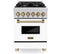 ZLINE Autograph Edition 24-Inch 2.8 cu. ft. Dual Fuel Range with Gas Stove and Electric Oven in DuraSnow® Stainless Steel with White Matte Door and Champagne Bronze Accents (RASZ-WM-24-CB)