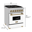 ZLINE Autograph Edition 24" 2.8 cu. ft. Dual Fuel Range with Gas Stove and Electric Oven in DuraSnow® Stainless Steel with White Matte Door and Champagne Bronze Accents (RASZ-WM-24-CB) Ranges ZLINE 
