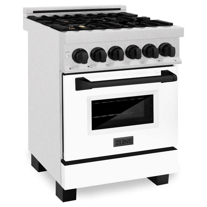 ZLINE Autograph Edition 24" 2.8 cu. ft. Dual Fuel Range with Gas Stove and Electric Oven in DuraSnow® Stainless Steel with White Matte Door and Matte Black Accents (RASZ-WM-24-MB) Ranges ZLINE 