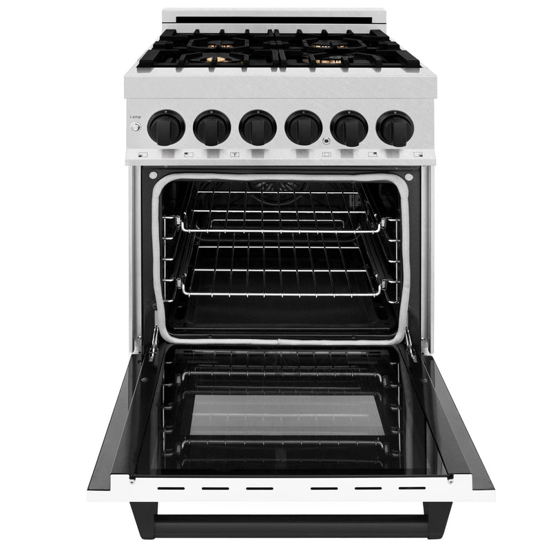 ZLINE Autograph Edition 24" 2.8 cu. ft. Dual Fuel Range with Gas Stove and Electric Oven in DuraSnow® Stainless Steel with White Matte Door and Matte Black Accents (RASZ-WM-24-MB) Ranges ZLINE 