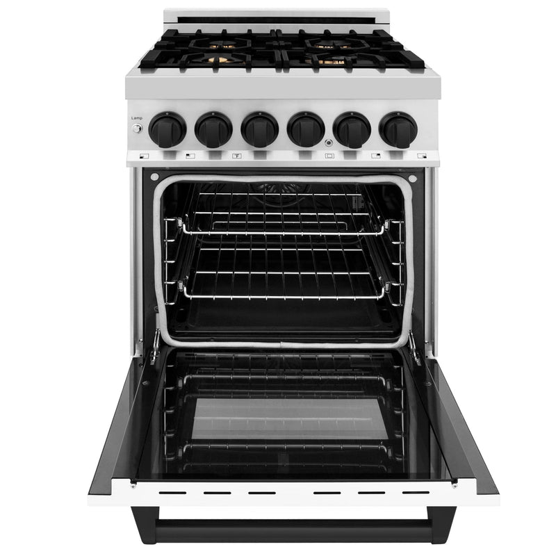 ZLINE Autograph Edition 24" 2.8 cu. ft. Dual Fuel Range with Gas Stove and Electric Oven in Stainless Steel with White Matte Door and Matte Black Accents (RAZ-WM-24-MB) Ranges ZLINE 