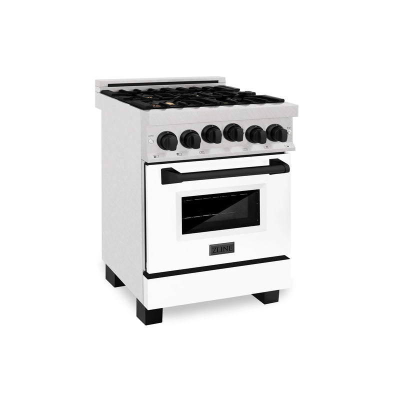 ZLINE Autograph Edition 24" 2.8 cu. ft. Range with Gas Stove and Gas Oven in DuraSnow® Stainless Steel with White Matte Door and Matte Black Accents (RGSZ-WM-24-MB) Ranges ZLINE 