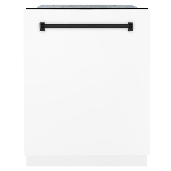 ZLINE Autograph Edition 24" 3rd Rack Top Control Tall Tub Dishwasher in White Matte with Matte Black Handle, 51dBa (DWMTZ-WM-24-MB) Dishwashers ZLINE 