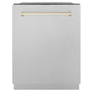 ZLINE Autograph Edition 24" 3rd Rack Top Touch Control Tall Tub Dishwasher in DuraSnow Stainless Steel with Gold Handle, 51dBa (DWMTZ-SN-24-G) Dishwashers ZLINE 
