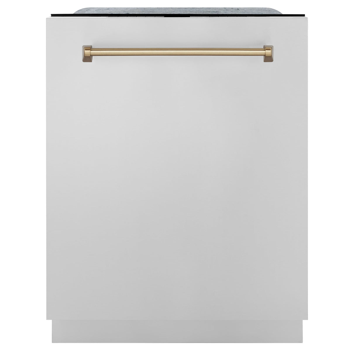 Dishwasher front panel with champagne bronze handle, satin stainless steel